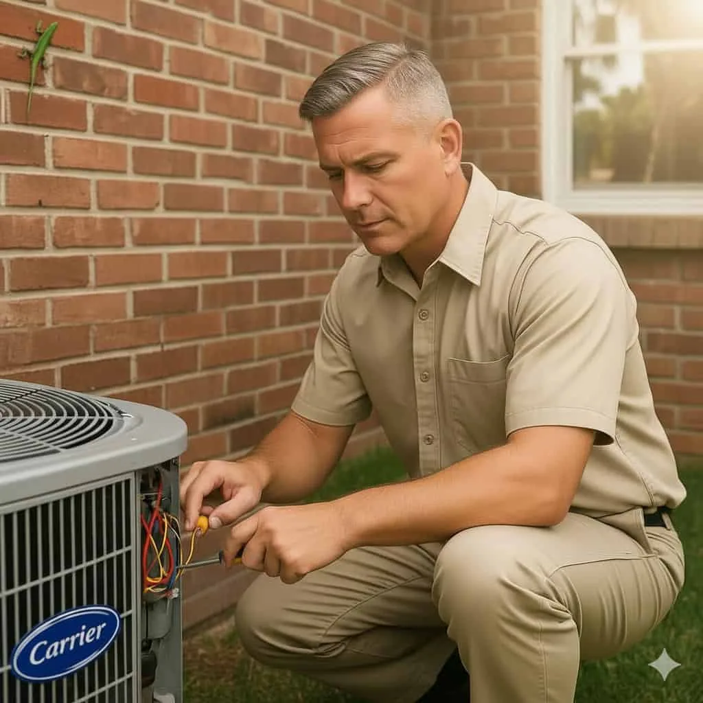 Smart Home Air & Heat technician diagnosing and repairing heating system in Orlando home