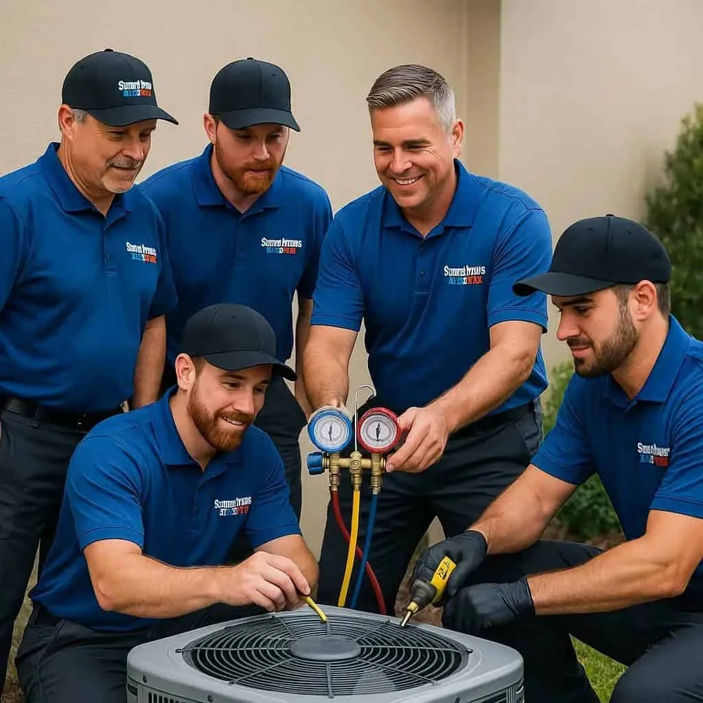 Smart Home Air & Heat technician completing AC repair at Orlando home