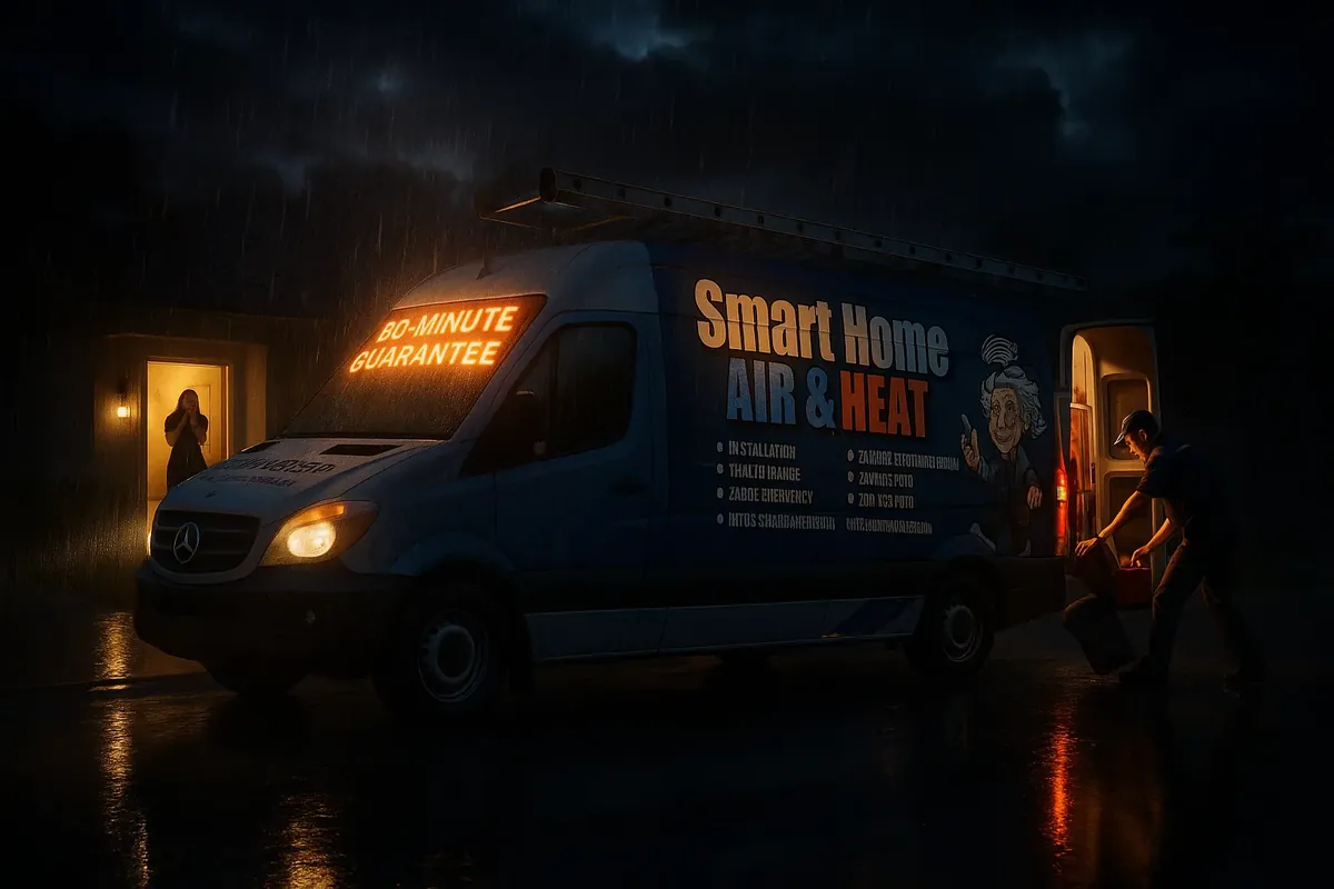 Smart Home Air & Heat emergency HVAC van responding at night in Orlando